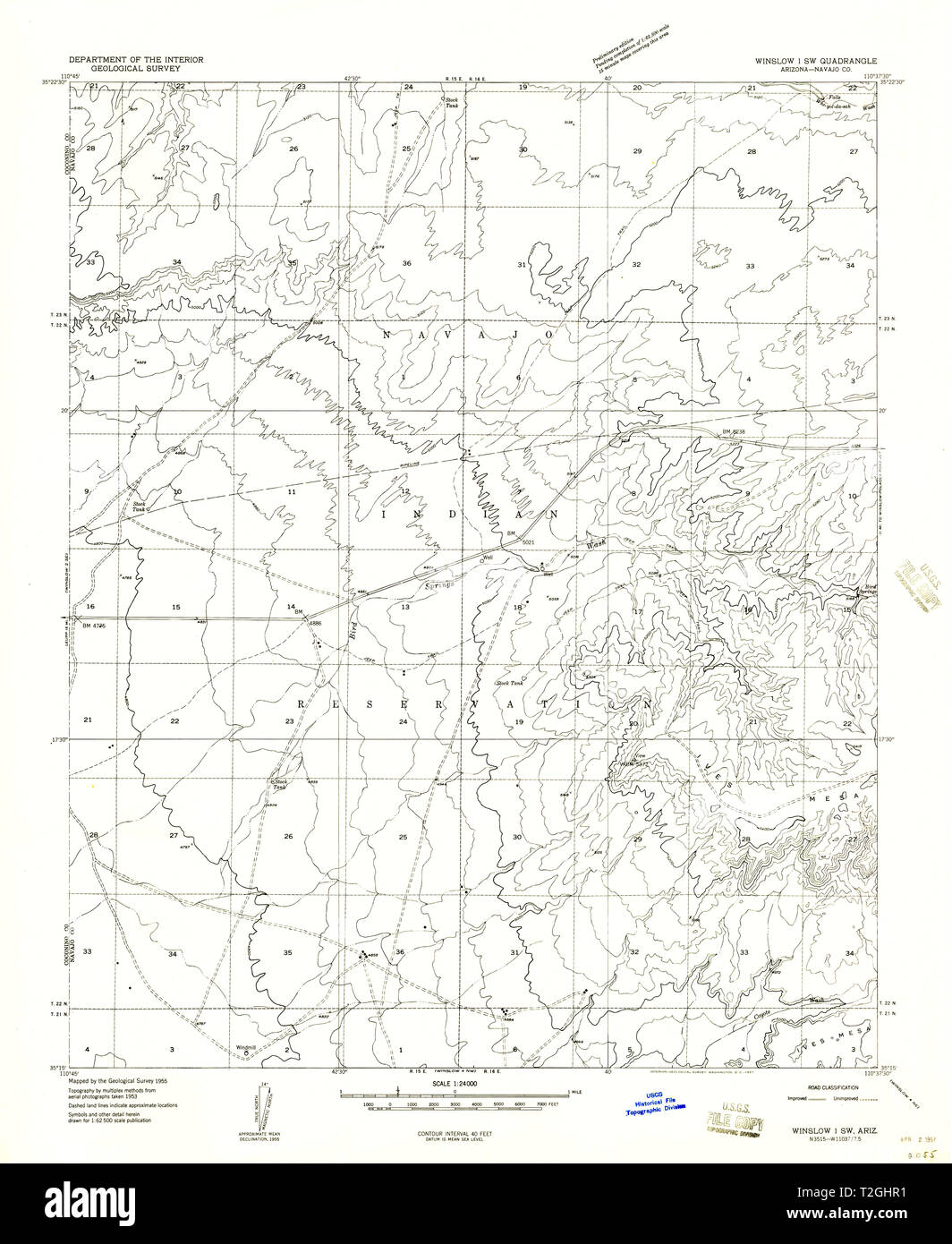 USGS TOPO Map Arizona AZ Winslow 1 SW 314162 1957 24000 Restoration Stock Photo