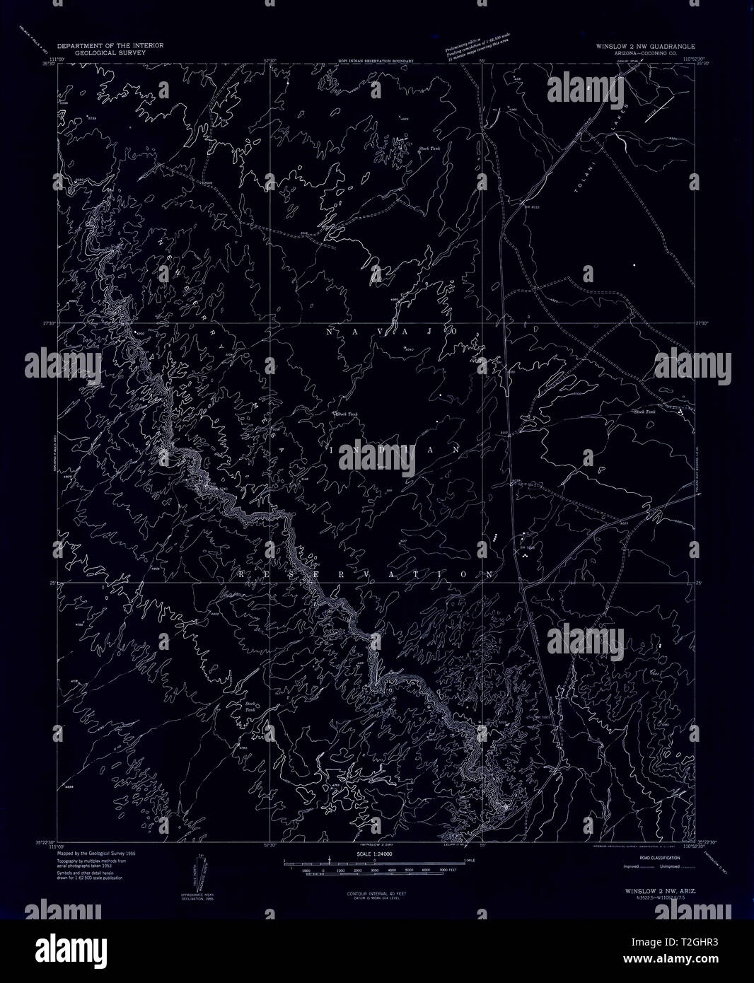 USGS TOPO Map Arizona AZ Winslow 2 NW 314163 1957 24000 Inverted Restoration Stock Photo