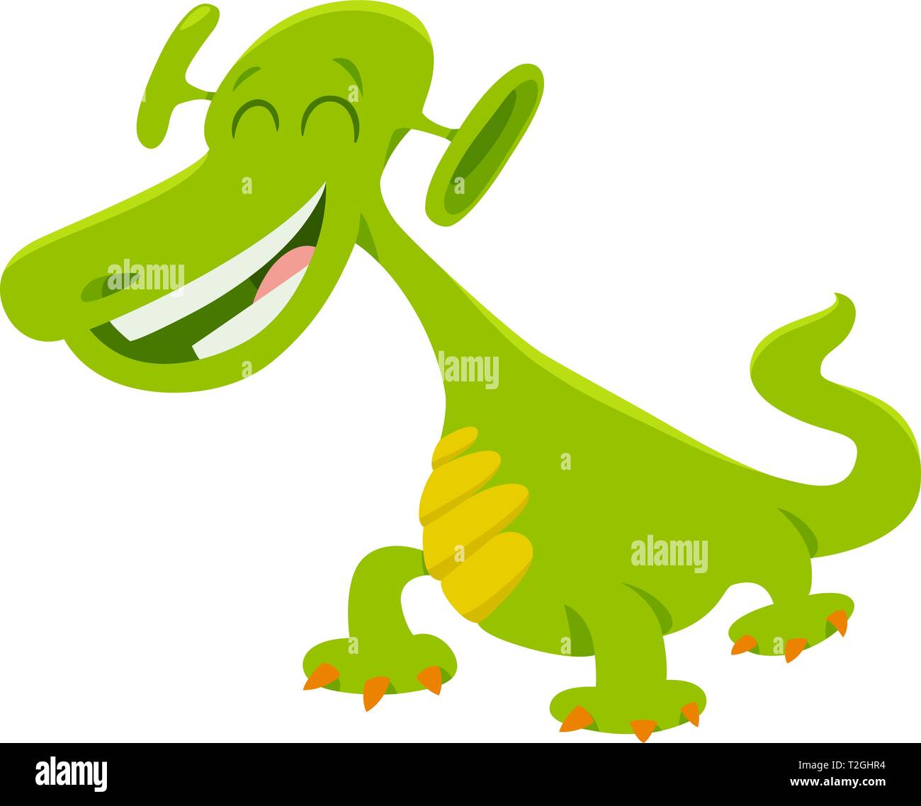 Cartoon Illustration of Cute Green Dragon or Monster Fantasy Animal Character Stock Vector