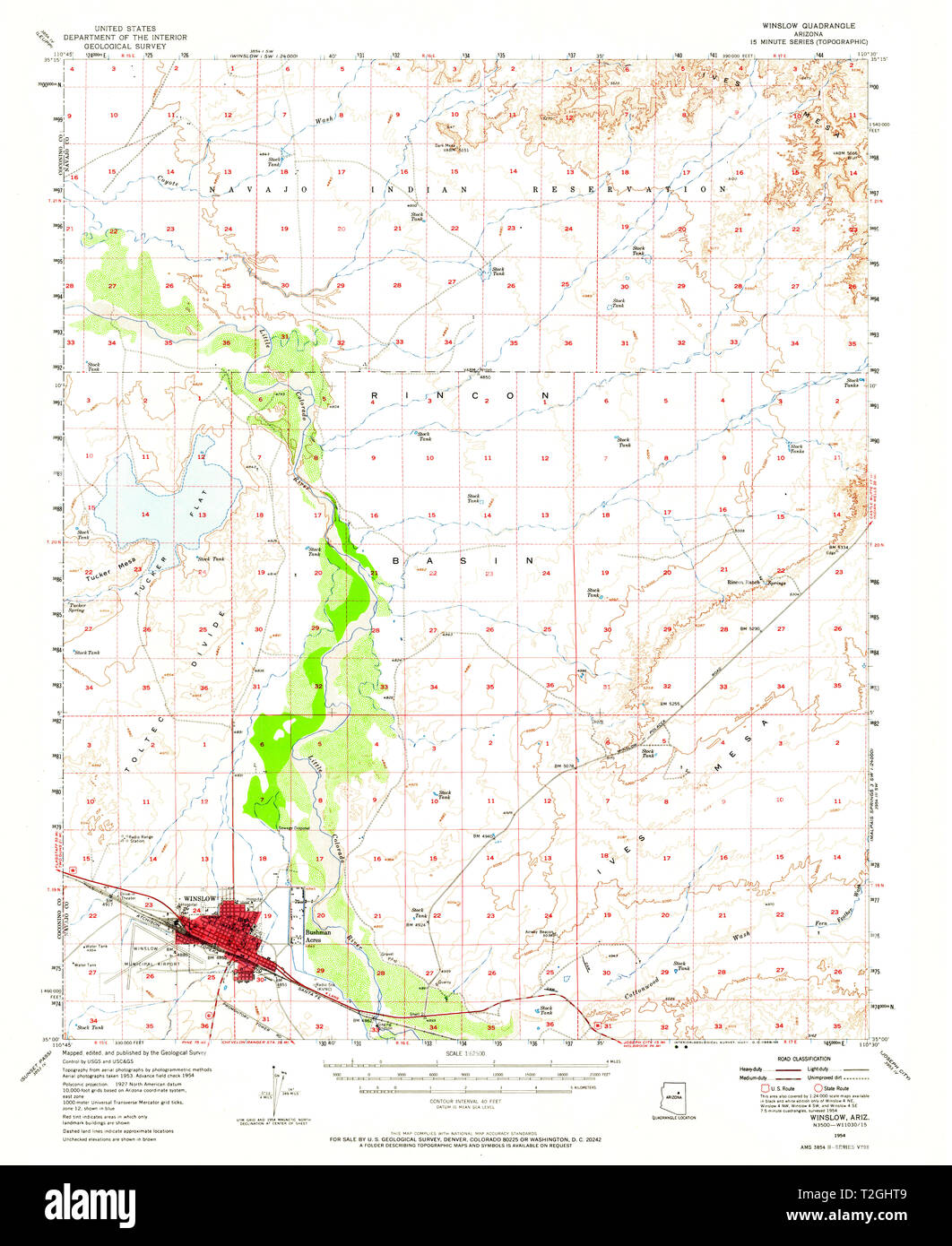 USGS TOPO Map Arizona AZ Winslow 315199 1954 62500 Restoration Stock Photo