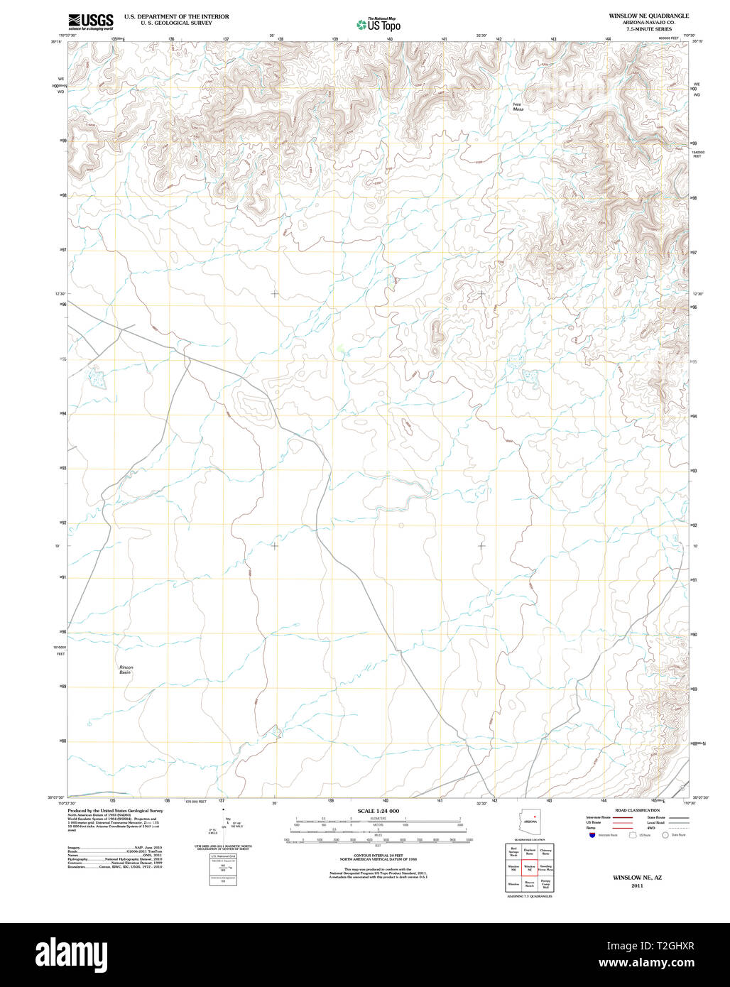 USGS TOPO Map Arizona AZ Winslow NE 20111129 TM Restoration Stock Photo