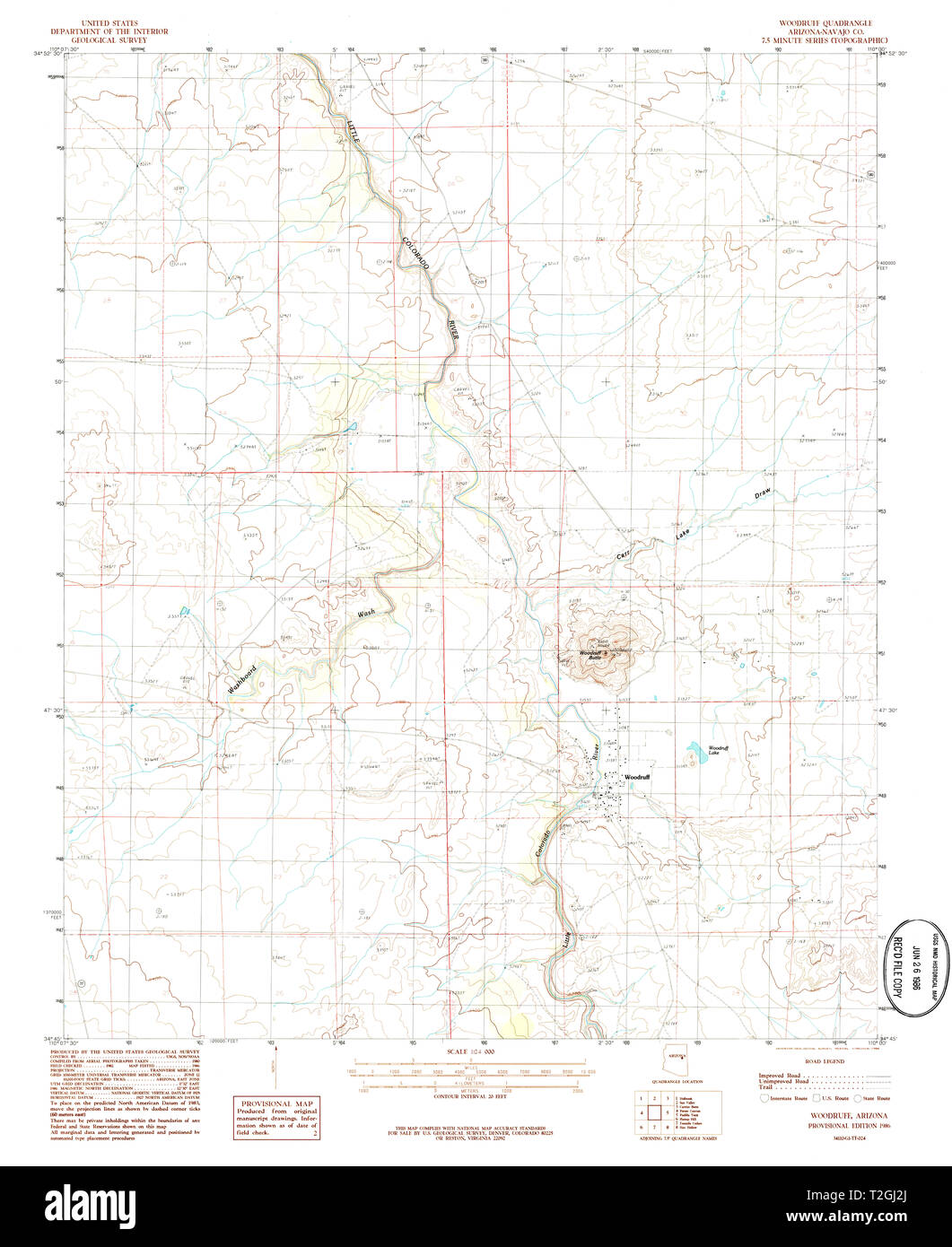 USGS TOPO Map Arizona AZ Woodruff 314187 1986 24000 Restoration Stock Photo