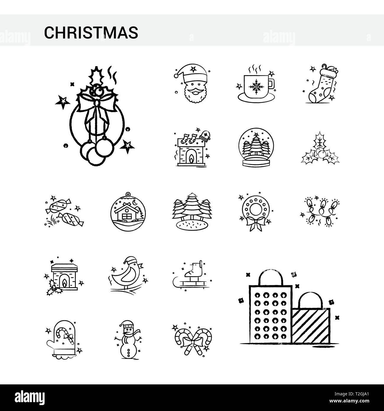 Christmas hand drawn Icon set style, isolated on white background ...