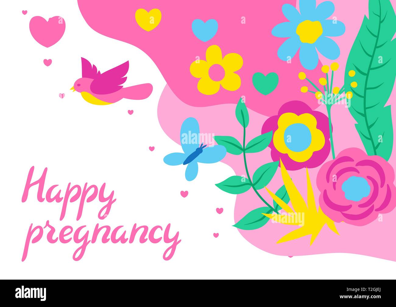 Happy pregnancy card. Baby shower invitation. Background with spring