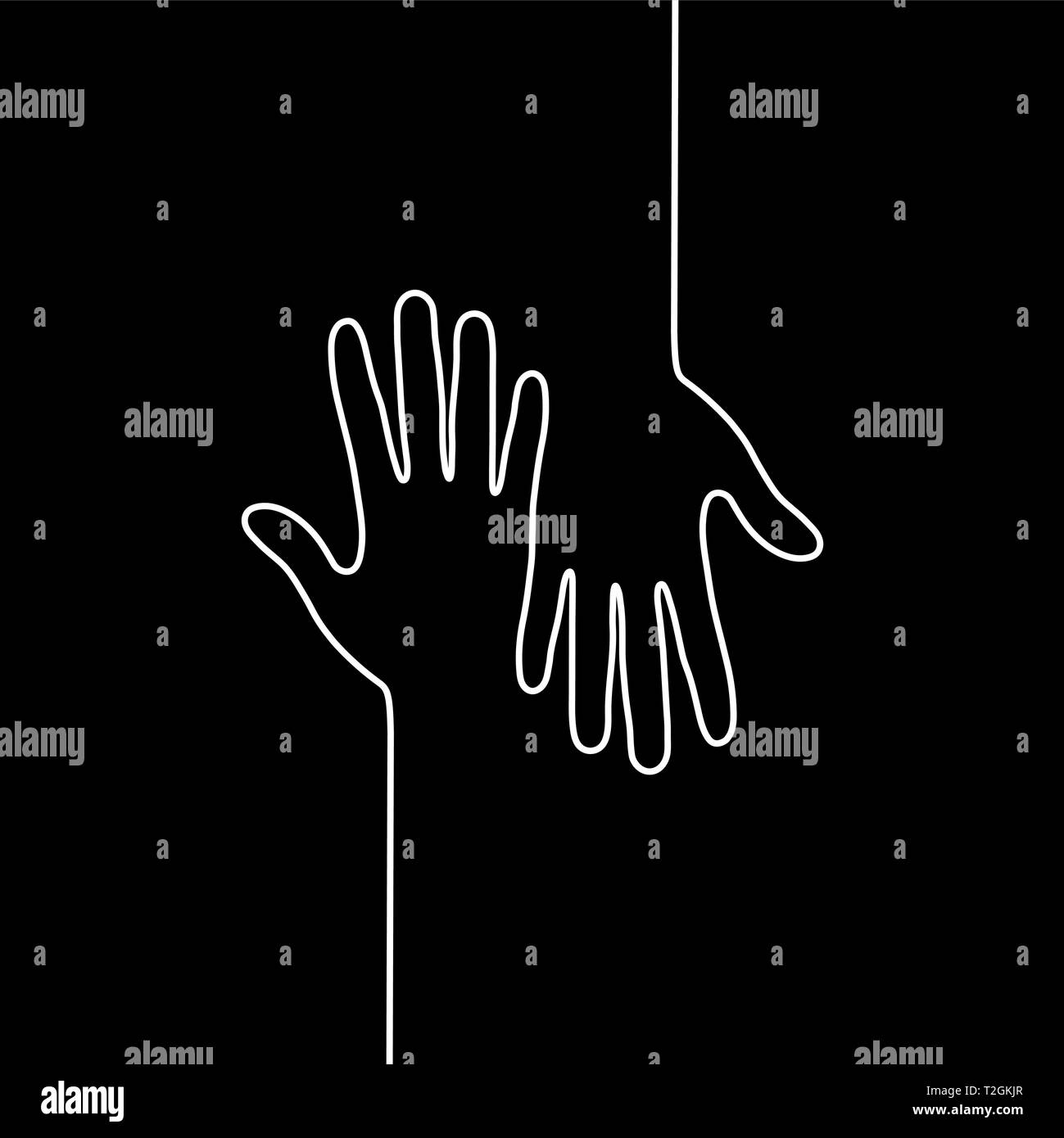 White outline of two hands with fingers on black background, simple design Stock Vector