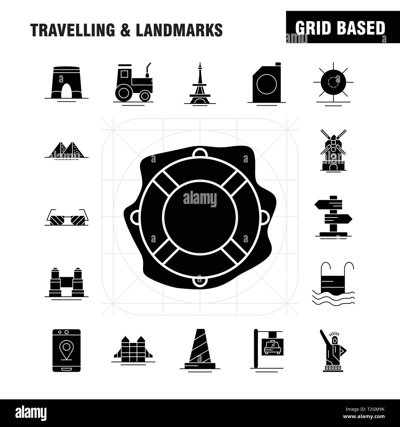 Travelling And Landmarks Solid Glyph Icon for Web, Print and Mobile UX/UI Kit. Such as: Fish, Sea Food, Snapper, Food, Arch, Landmark, Travel, Pictogr Stock Vector