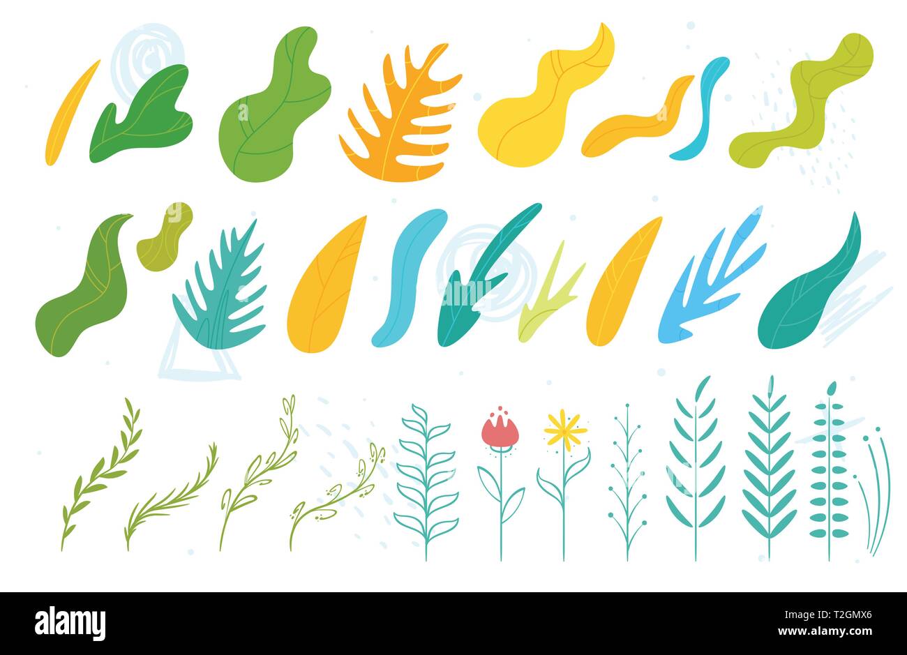 Abstract fluid leaves and branches set. Colorful vector floral design ...