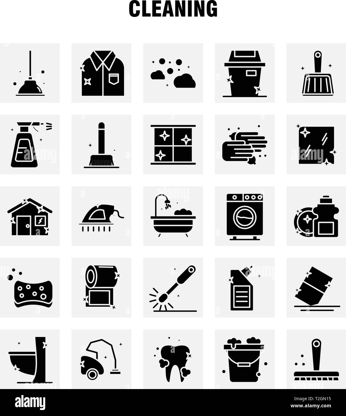 Cleaning Solid Glyph Icons Set For Infographics, Mobile UX/UI Kit And Print Design. Include: Brush, Brushing, Clean, Scrub, Plunger, Restroom, Toilet, Stock Vector