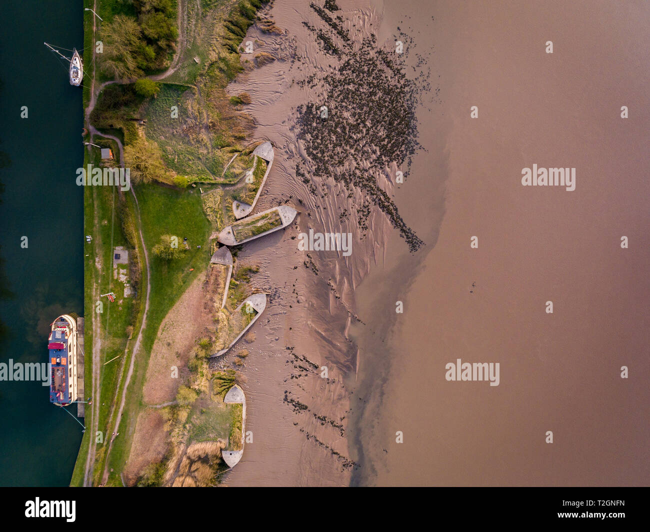 Aerial view of the Historic tidal river bank erosion protection scheme
