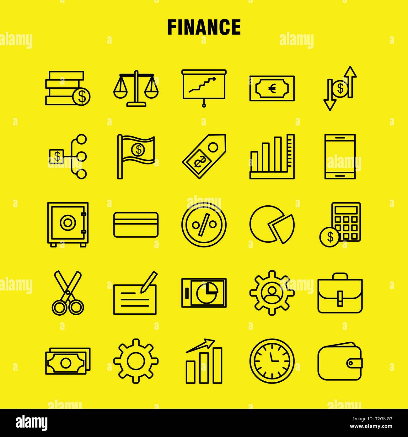 Finance Line Icons Set For Infographics, Mobile UX/UI Kit And Print Design. Include: Pie Chart, Graph, Business, Presentation, Bell, Ringing, Ring, Co Stock Vector