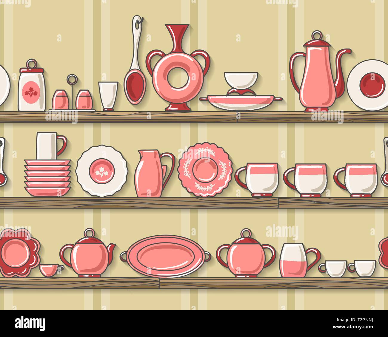 Rustic kitchen horizontal seamless pattern. Vintage rustic crockery  decorative tableware for home kithen vector background Stock Vector Image \u0026  Art - Alamy, image size:1300x1130