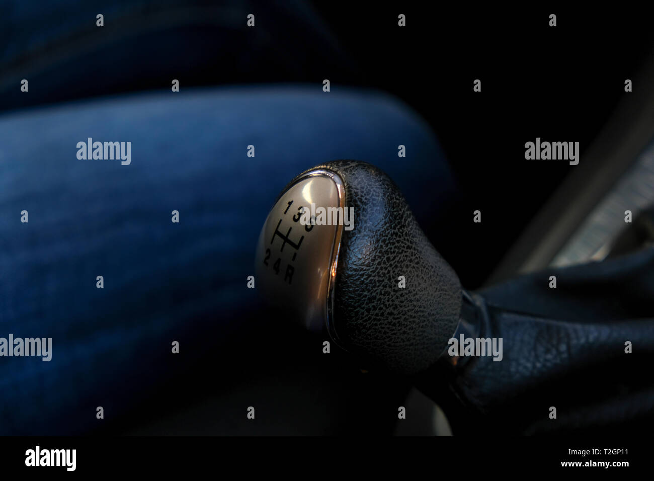 Closeup of manual gear shifter on manual transmission, 5 speed gear drive Stock Photo