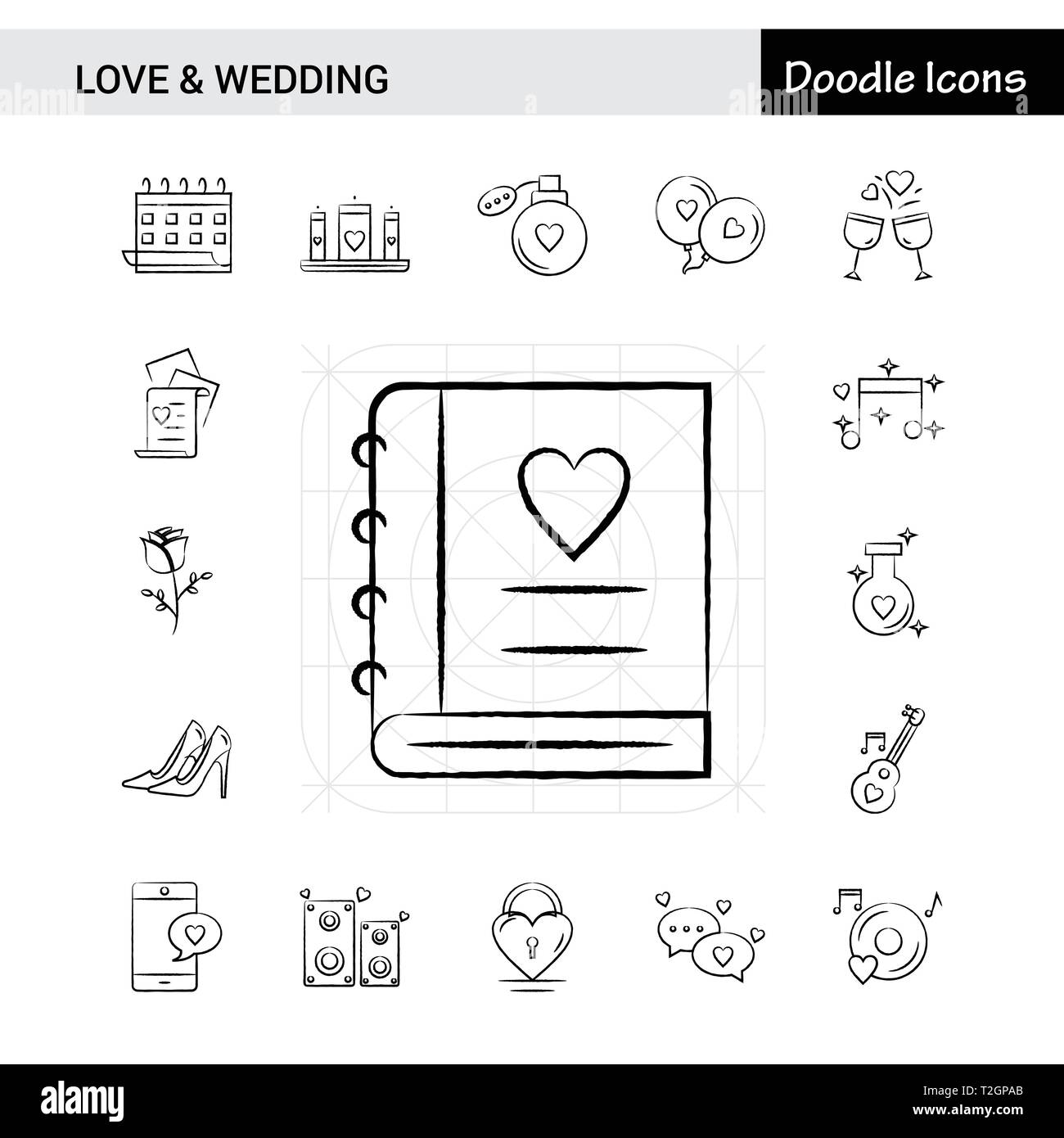 Set Of 17 Love And Wedding Hand Drawn Icon Set Stock Vector Image And Art Alamy 2955