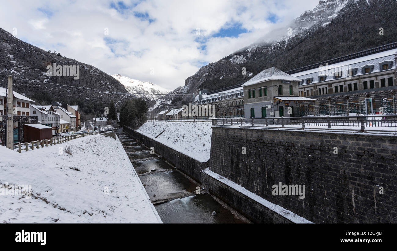 Abandoned old train station in Canfranc, in Spanish Pirineos mountain