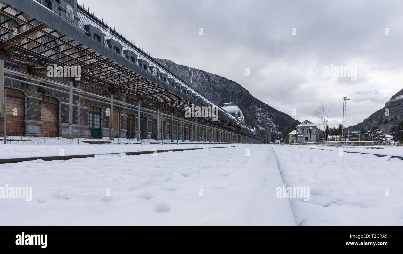 Abandoned old train station in Canfranc, in Spanish Pirineos mountain