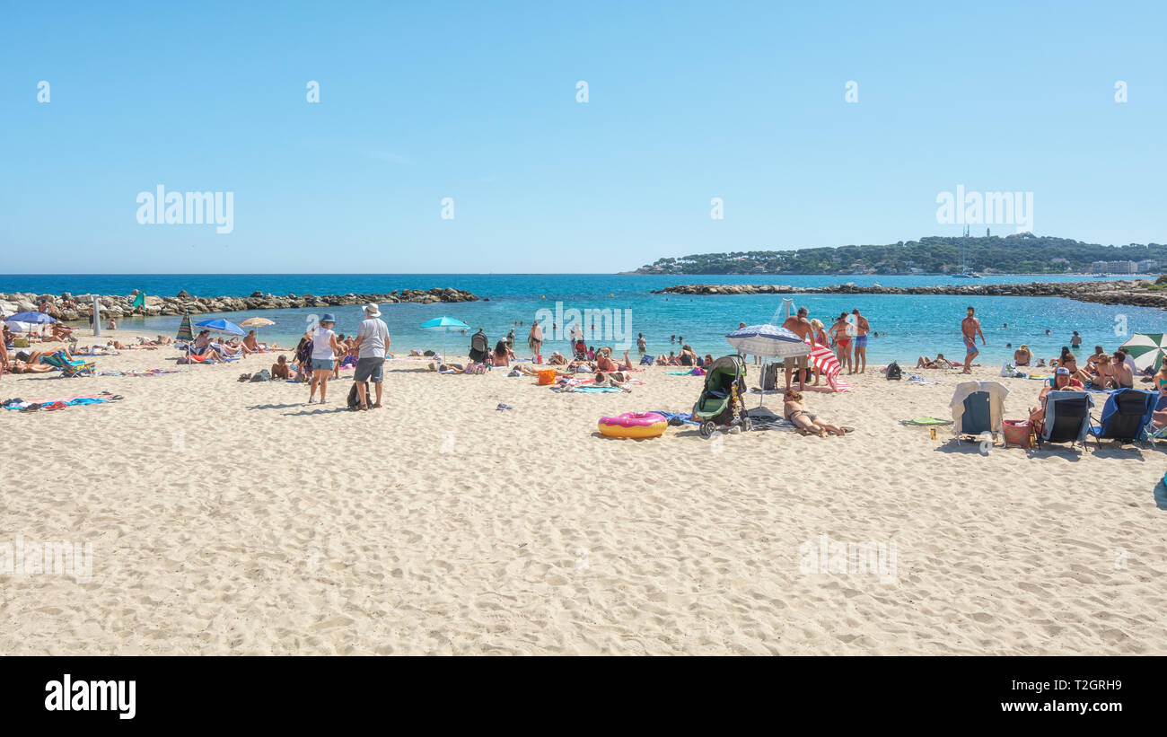 Antibes, France, September 11, 2018: The public bath Plage de la Gravette in the French town of Antibes Stock Photo