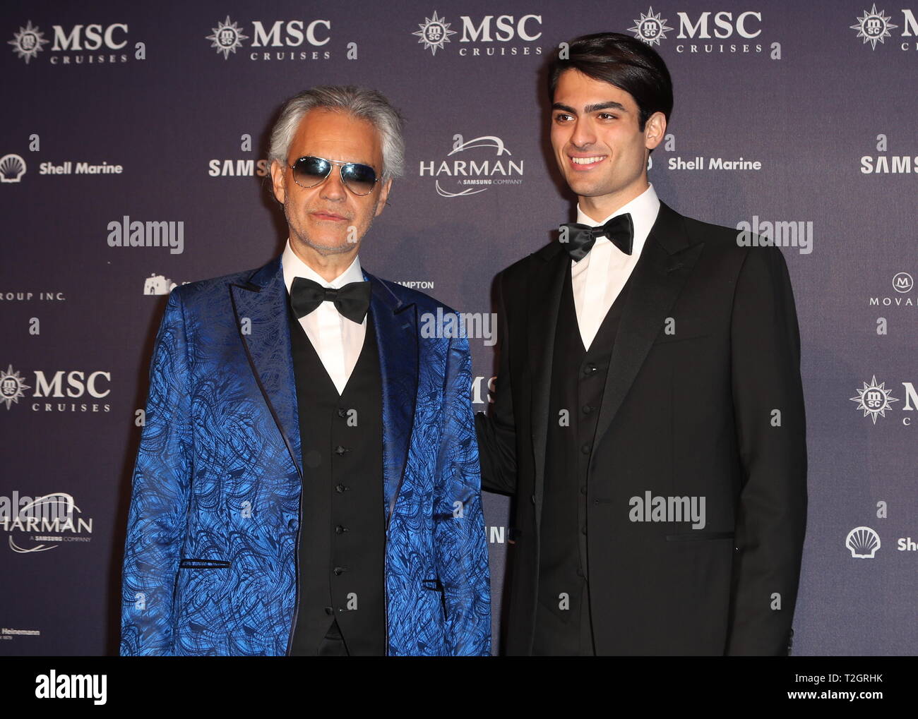 Singer Andrea Bocelli (R) stands next to his son Amos Bocelli during the  television show 'Welcome to, Stock Photo, Picture And Rights Managed  Image. Pic. PAH-38783561