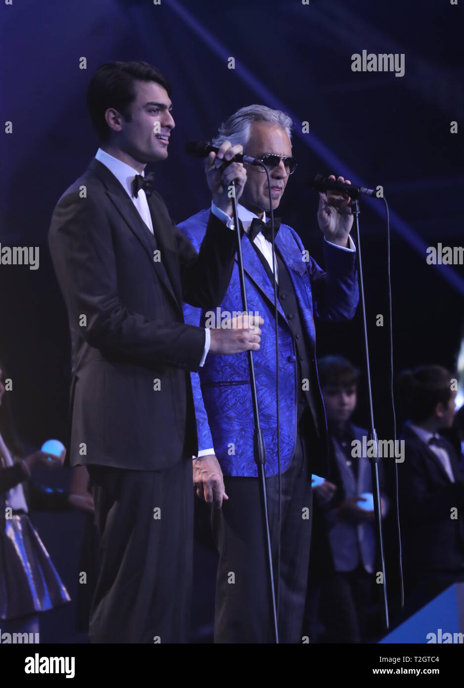 Andrea Bocelli and son Amos Bocelli attend a celebration for Andreas, FilmMagic