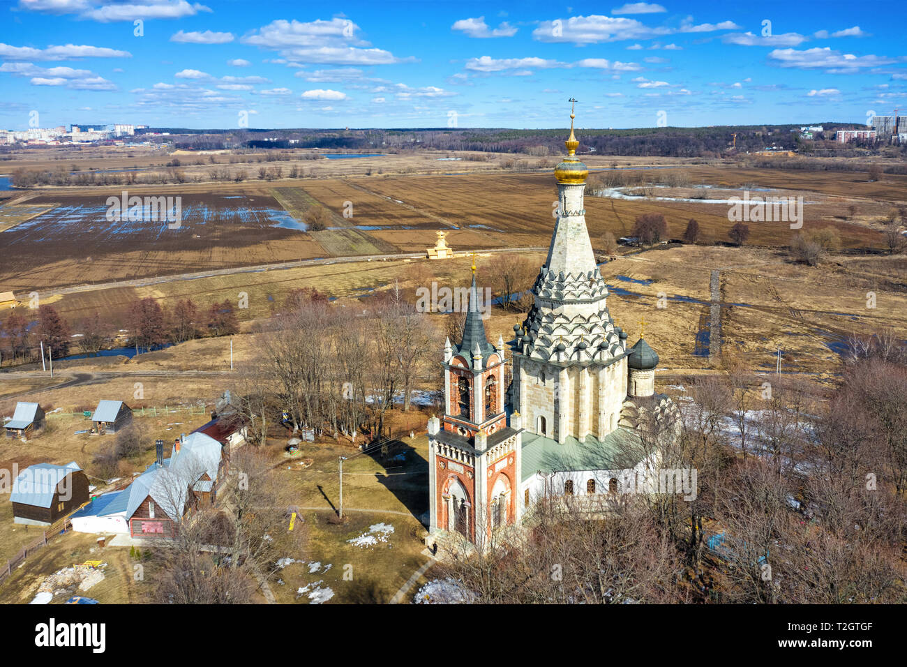 Aerial view of Transfiguration Church of the XVI century in Ostrov ...