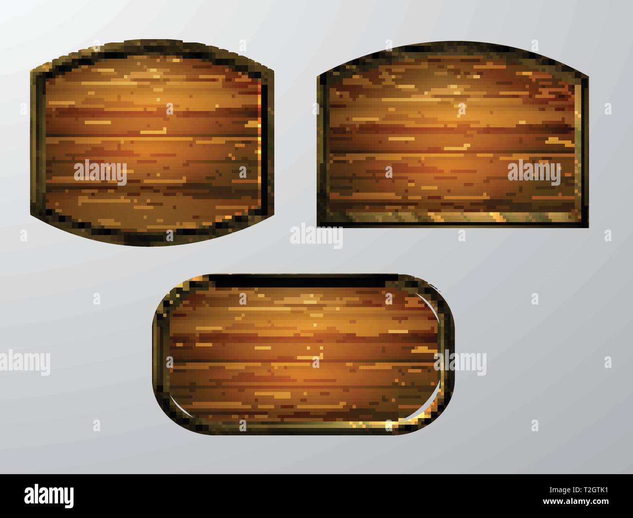 Vector realistic illustration of wooden signboard set isolated on white ...