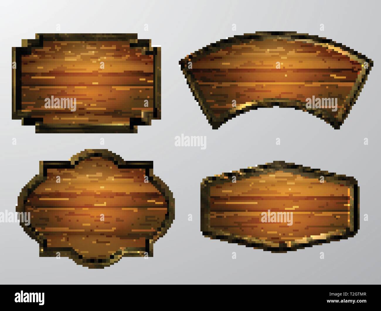 Vector realistic illustration of wooden signboard set isolated on white ...