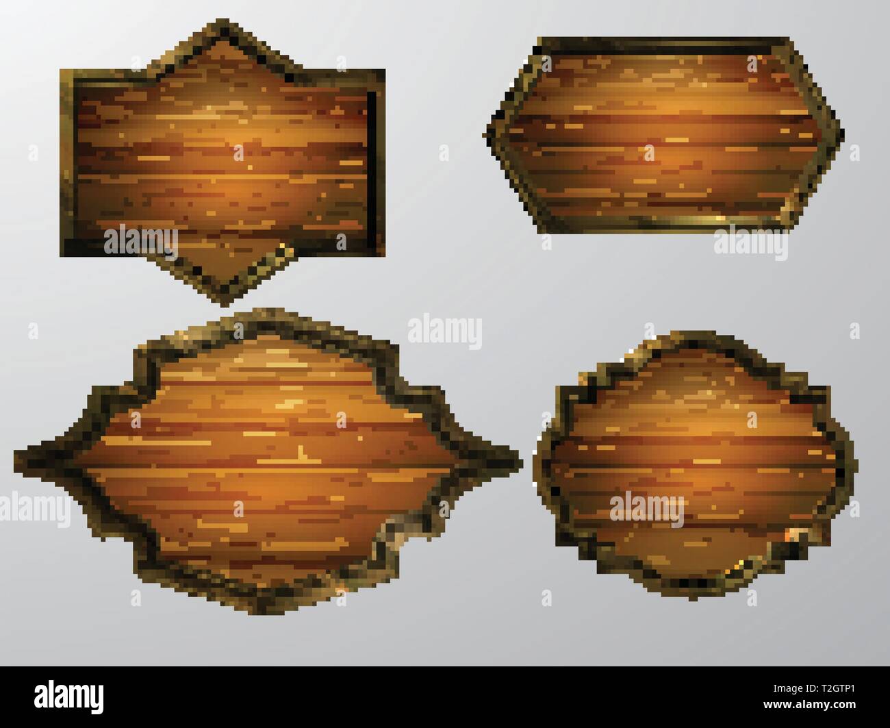 Vector realistic illustration of wooden signboard set isolated on white ...