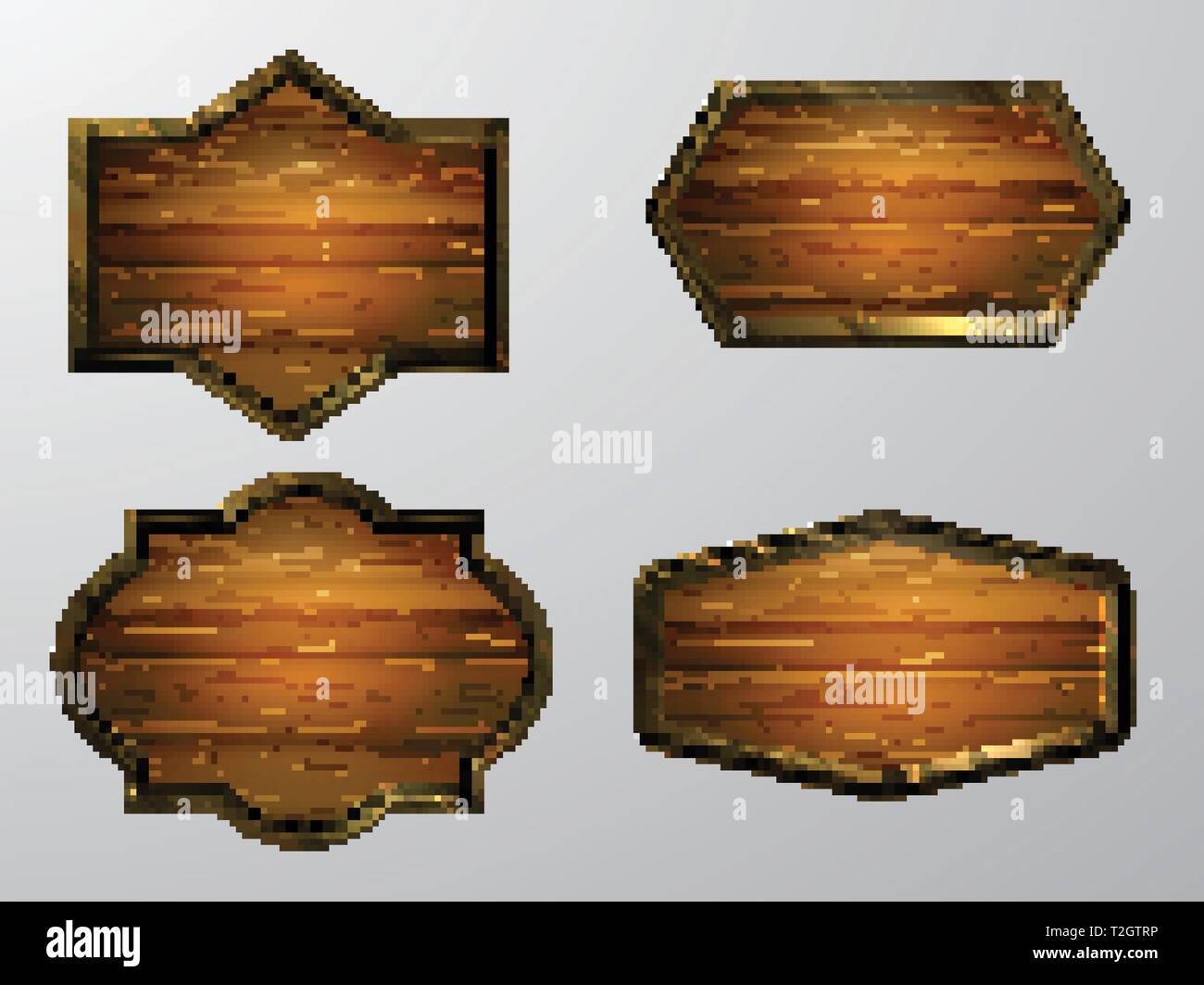 Vector realistic illustration of wooden signboard set isolated on white ...