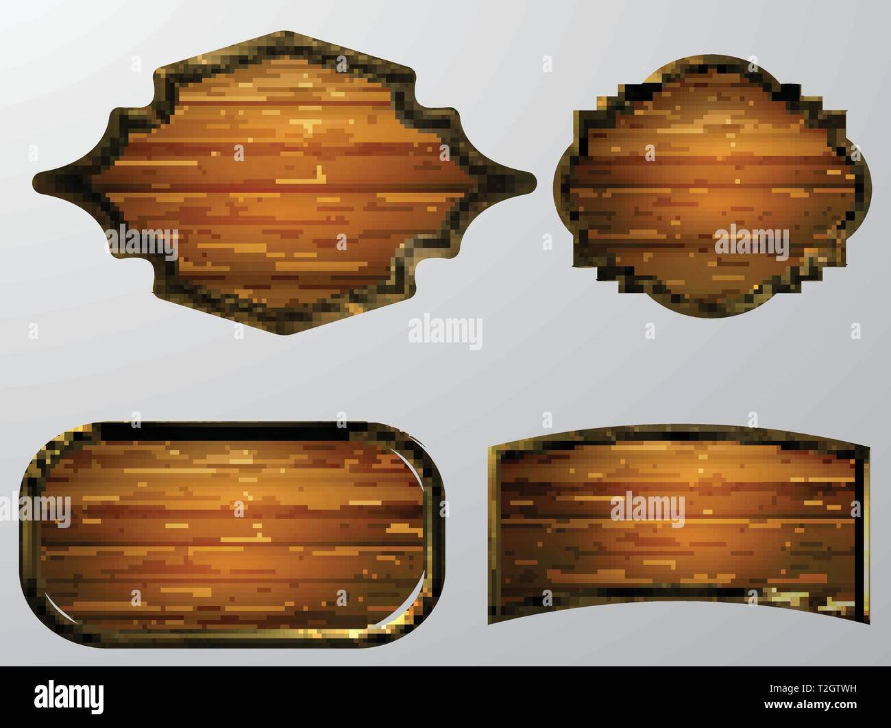 Vector realistic illustration of wooden signboard set isolated on white ...