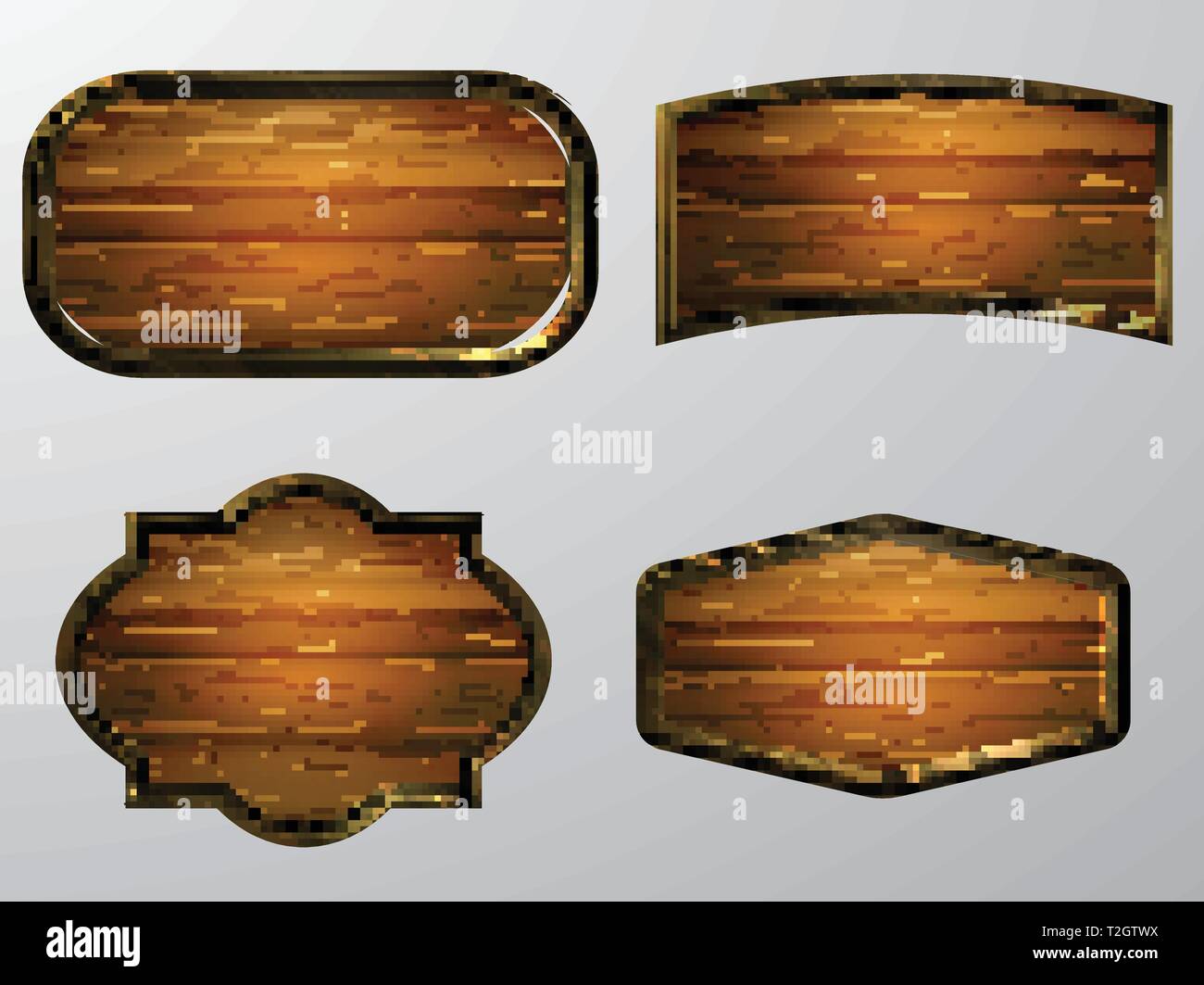 Vector realistic illustration of wooden signboard set isolated on white ...