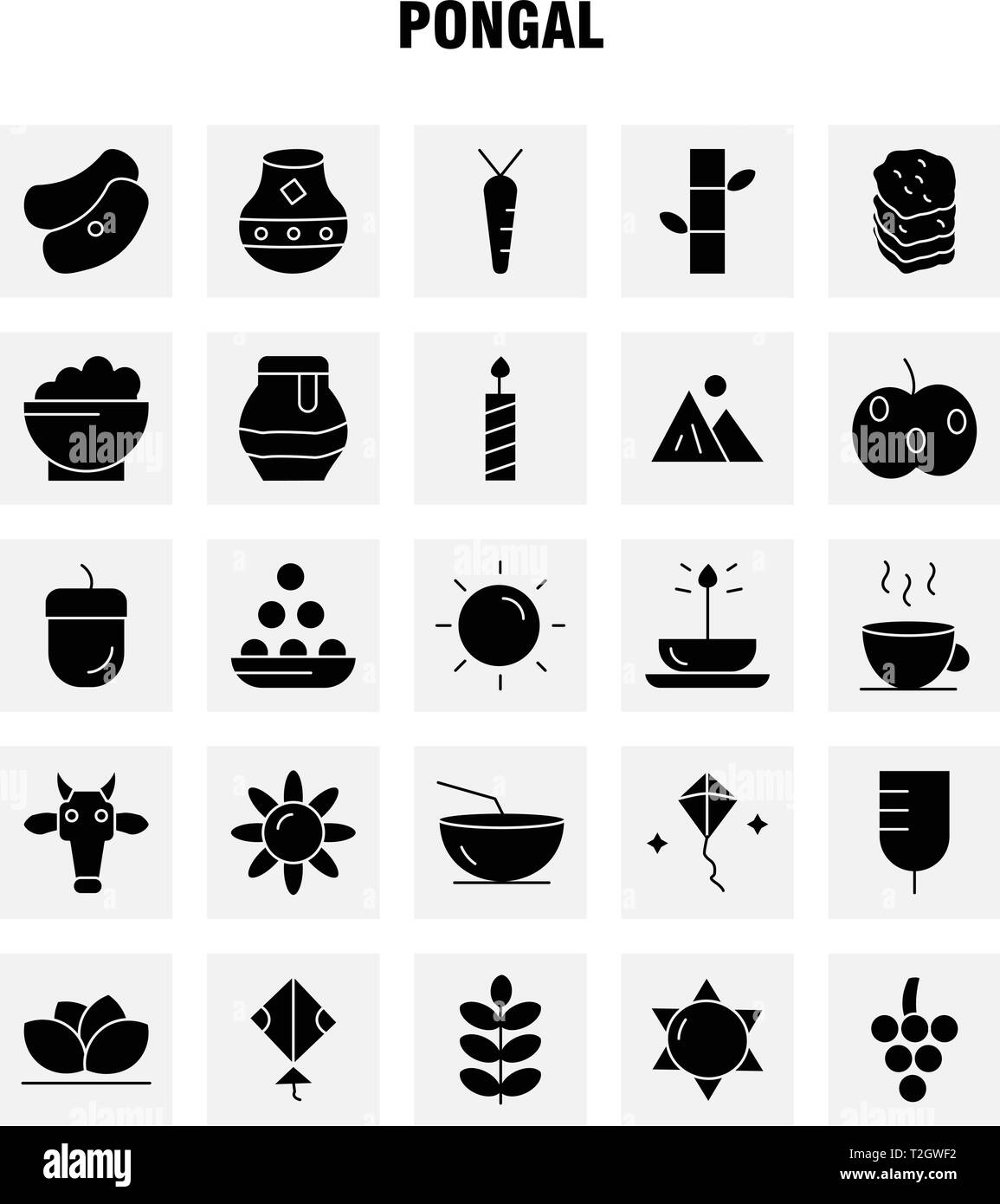 Pongal Solid Glyph Icon Pack For Designers And Developers. Icons Of Flower, Herbal, Lily, Lotus, Spa, Bamboo, Beauty, Spa, Vector Stock Vector