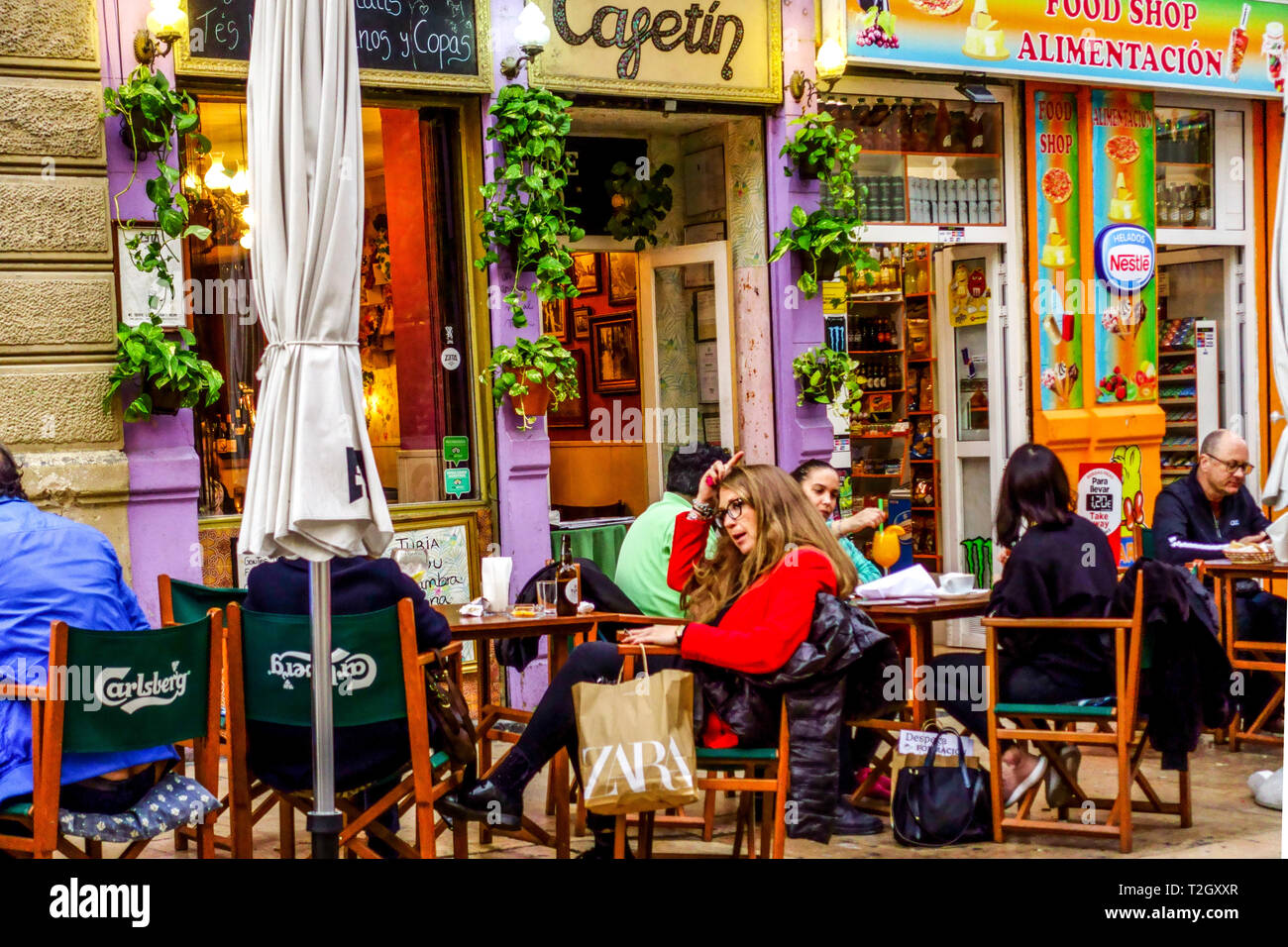 El Cafetin bar, people outside bar near Plaze de Tossal, Barrio del Carmen Valencia Old town Spain Europe Stock Photo
