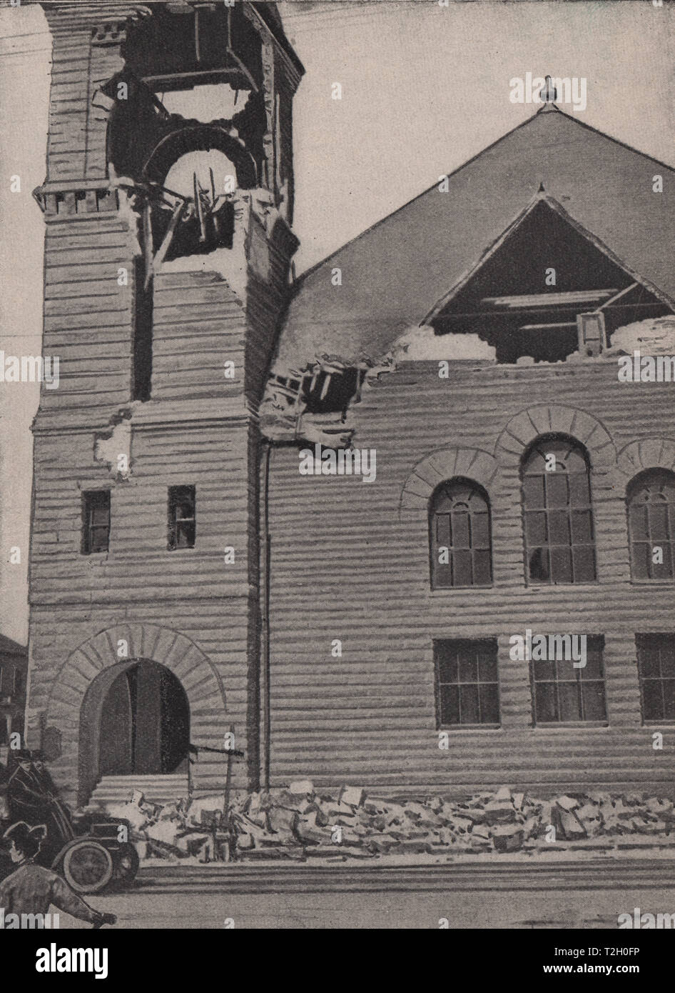 First Baptist Church of Oakland, across the bay from San Francisco. This photograph shows the force of the earthquake Stock Photo