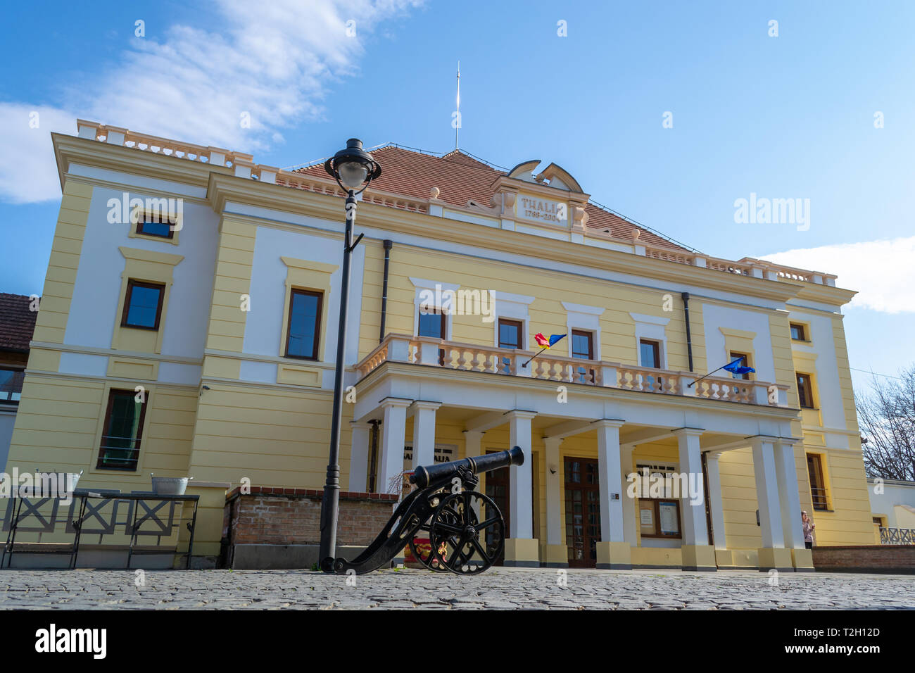 Sibiu, Romania - March 25, 2019: The Thalia Hall is a theatre and concert hall situated in Sibiu, Romania. As of October 7, 2004, the hall serves as t Stock Photo