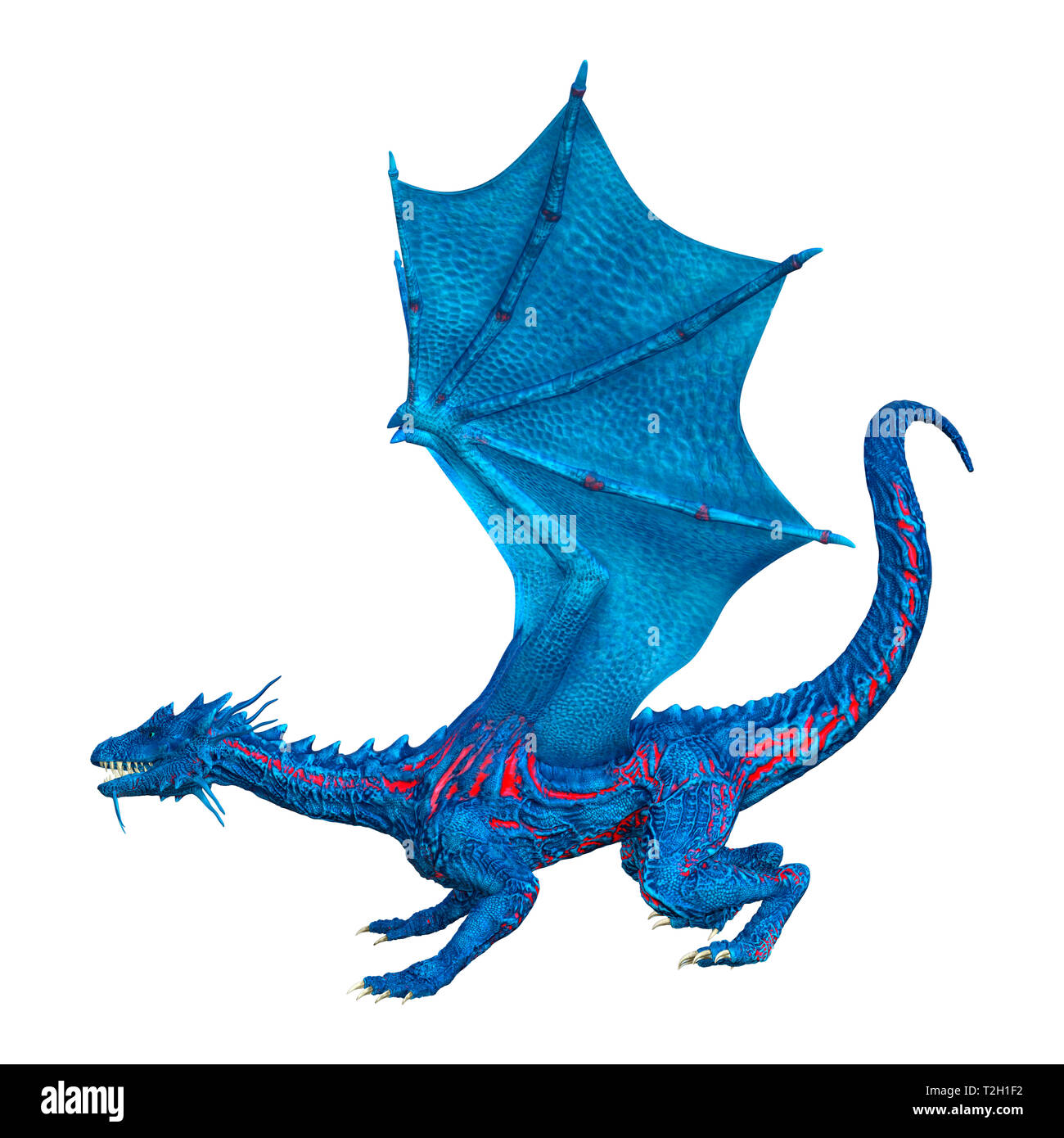 3D rendering of a blue fantasy dragon isolated on white background ...