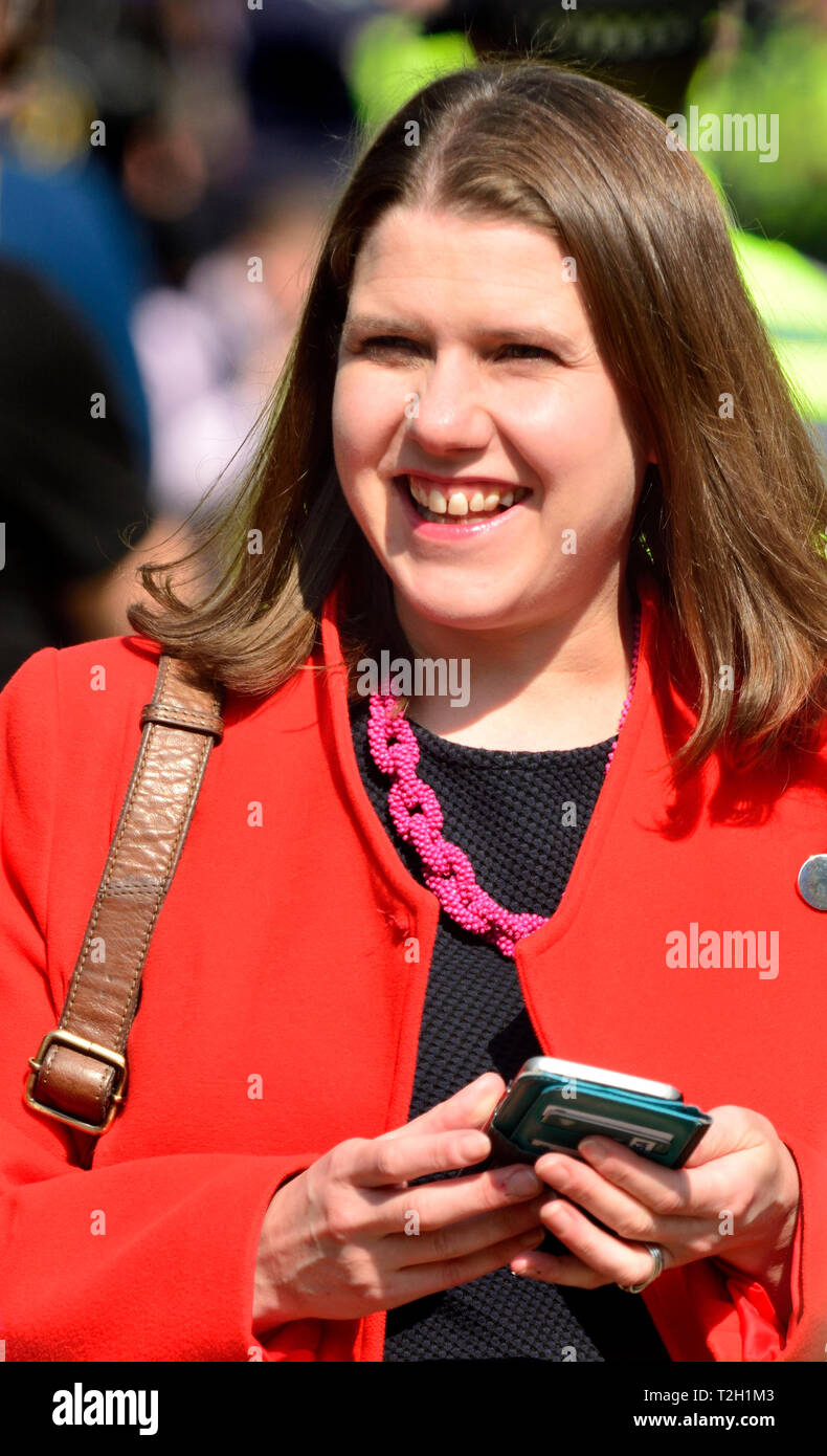 Jo Swinson MP (Liberal Democrat: East Dunbartonshire) on College Green, Westminster, March 29th 2019 Stock Photo