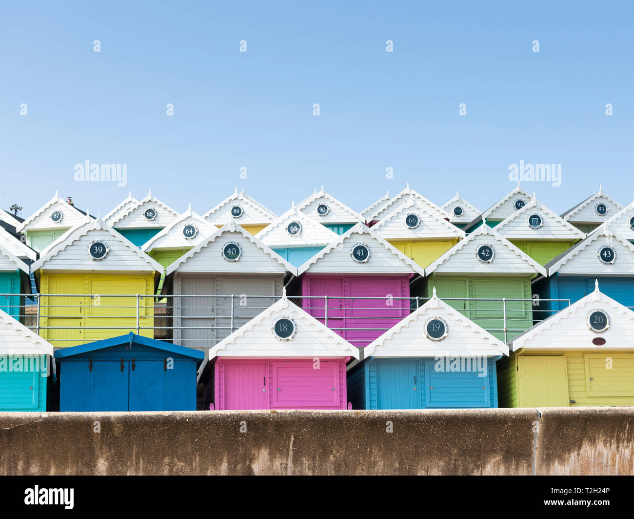 colourful beach huts on Walton sea front Stock Photo