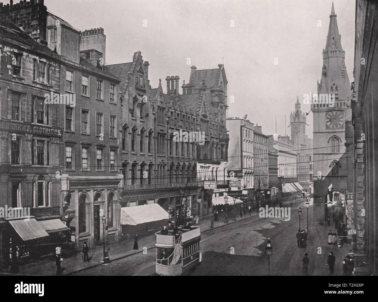 Trongate, Showing Old Glasgow Cross and Tron Steeple Stock Photo