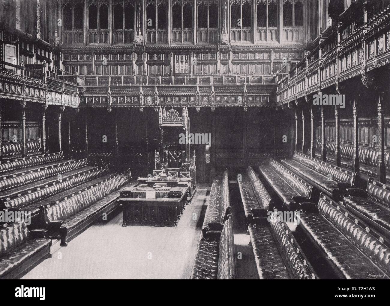 The Houses of Parliament - Interior of the house of Commons Stock Photo