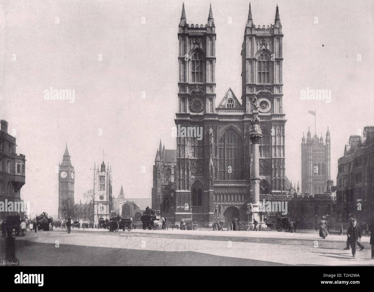 Westminster Abbey - The West Front, with St. Margaret's' Church and the Victoria Tower Stock Photo