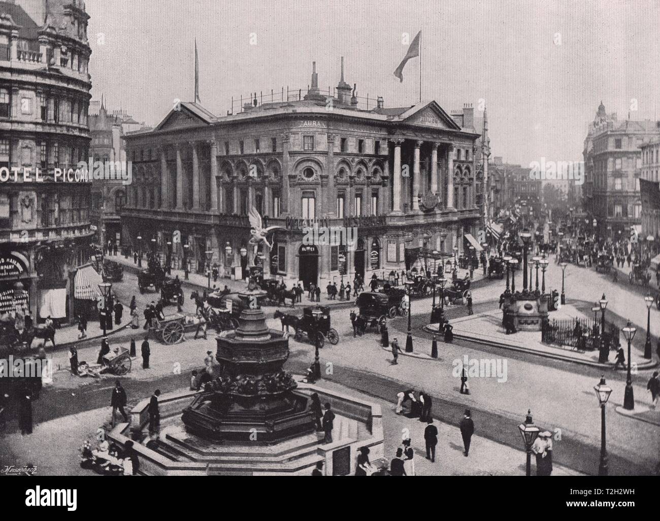 Piccadilly Circus - Showing the Shaftesbury Memorial Fountain and the London Pavilion Stock Photo