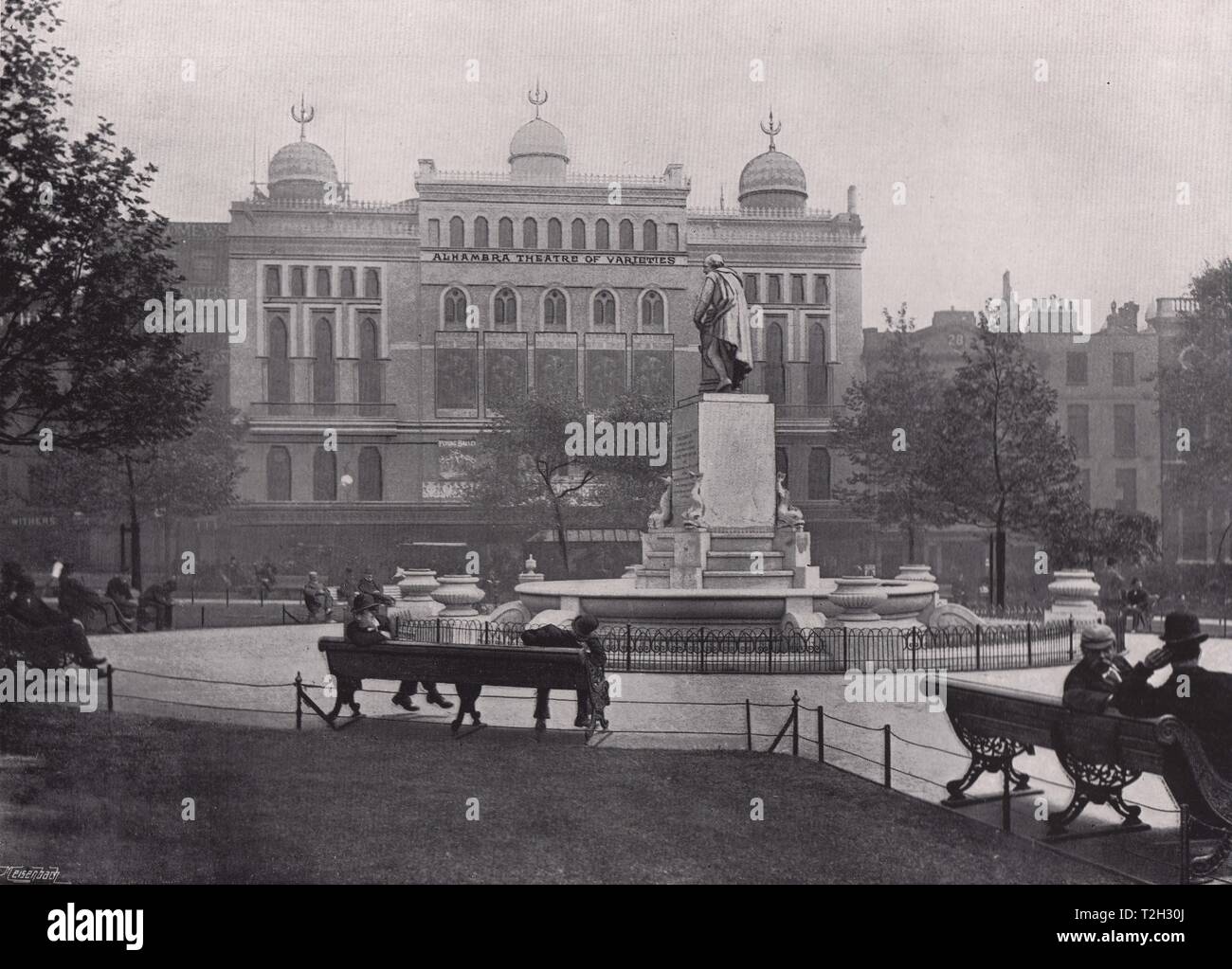 Leicester Square - The Alhambra Theatre, From the Gardens Stock Photo