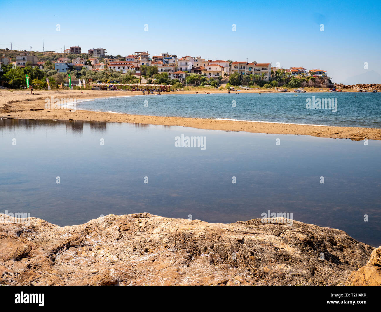 Skala Marion town and beach (Platanes Beach) in the southern part of Thasos Islang, Greece Stock Photo