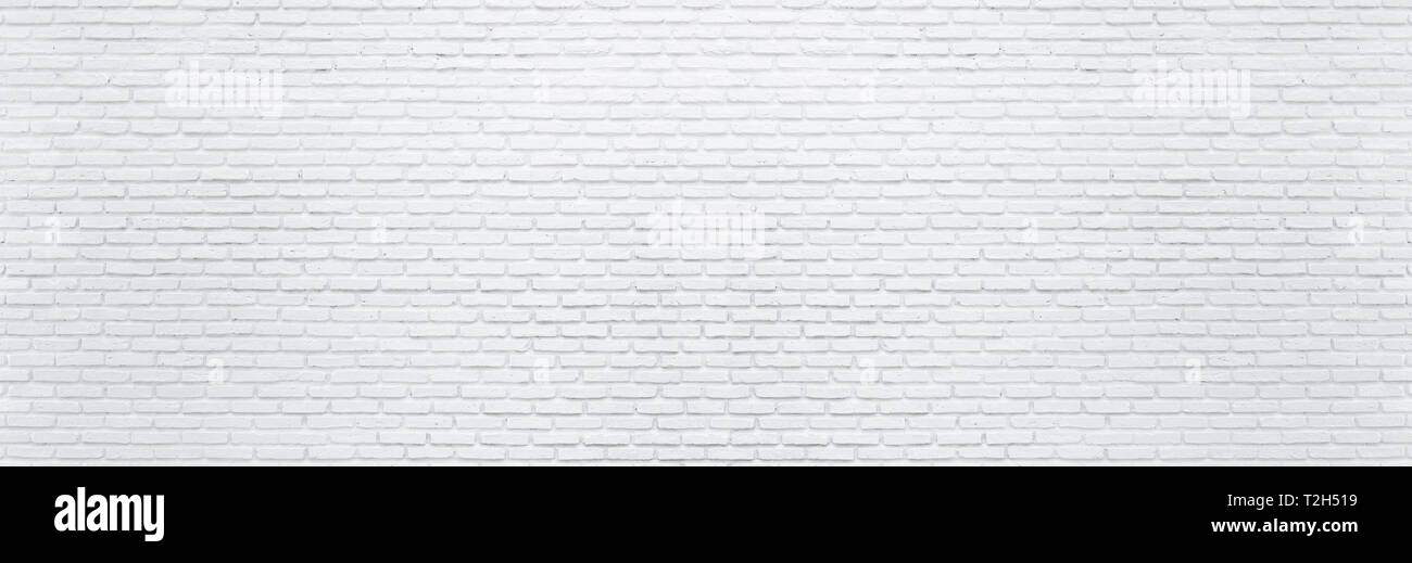 Abstract white brick wall texture background. Horizontal panoramic view ...
