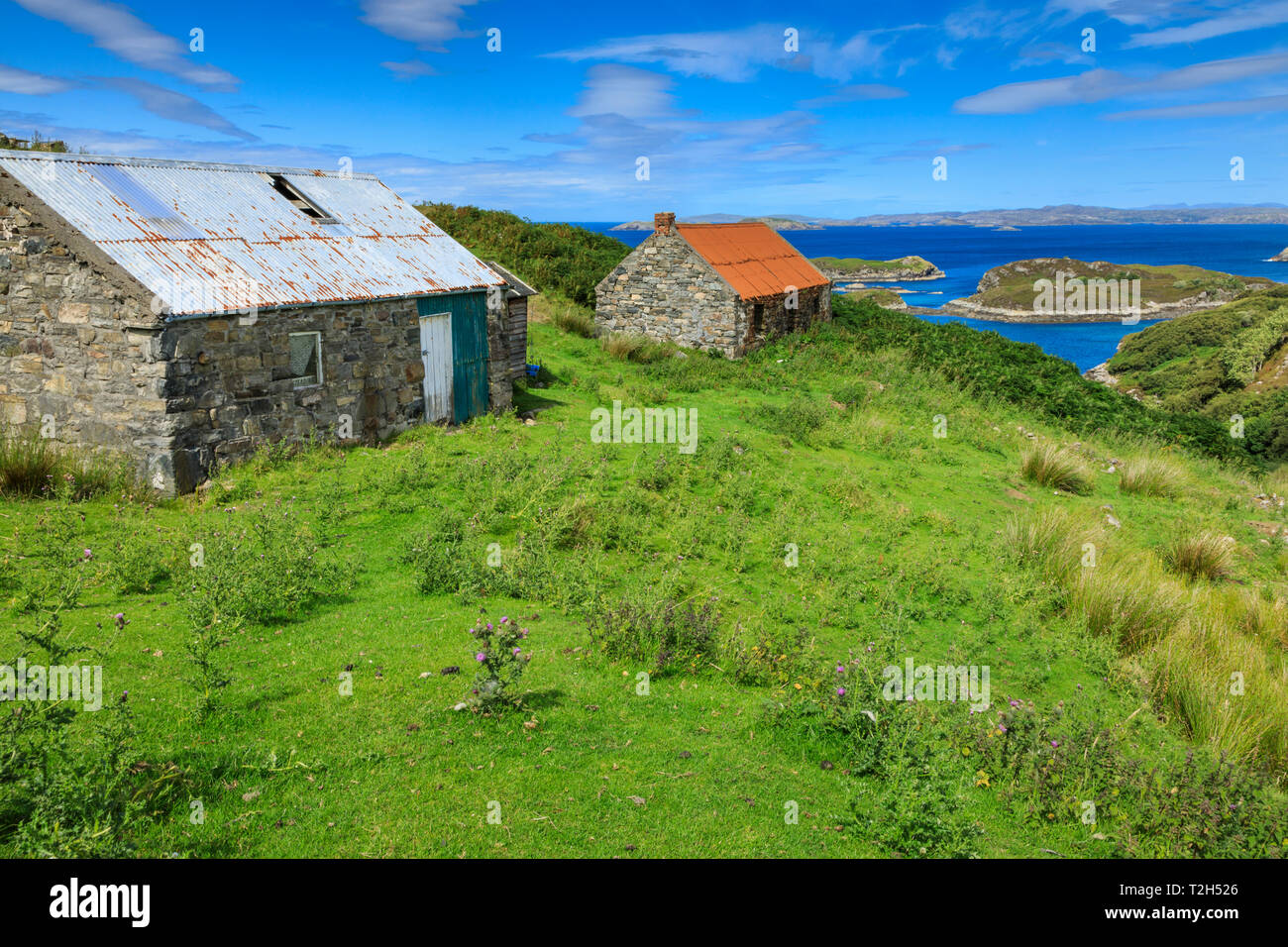Cottages in Eddrachillis Bay, Scotland, Europe Stock Photo