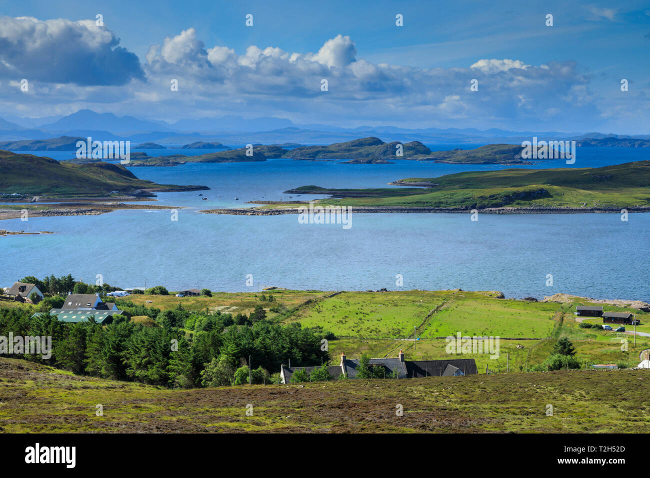 Fields by sea in Achiltibuie, Scotland, Europe Stock Photo