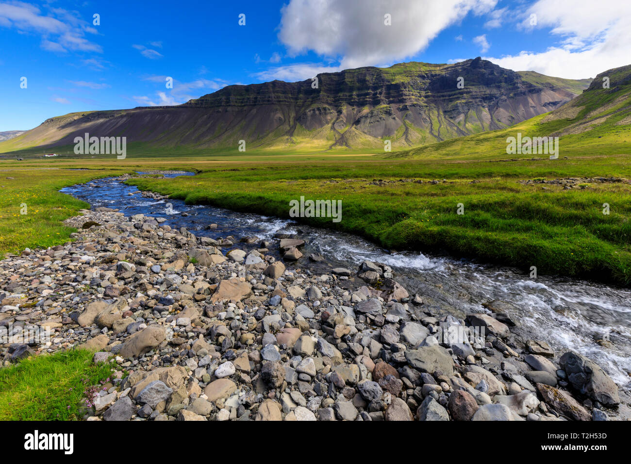 River by mountains in Grundarfjordur, Iceland, Europe Stock Photo