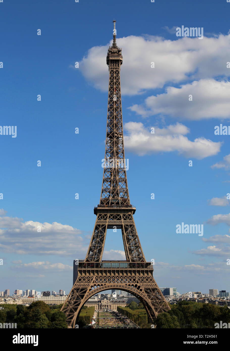 Tall Eiffel Tower also called Tour Eiffel in French language in Paris