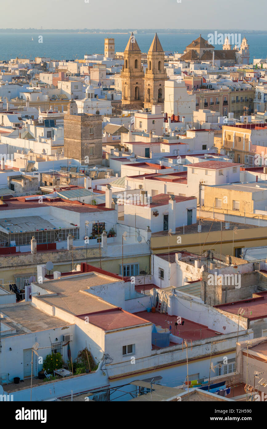 View from Torre Tavira of white houses in Cadiz, Spain, Europe Stock Photo