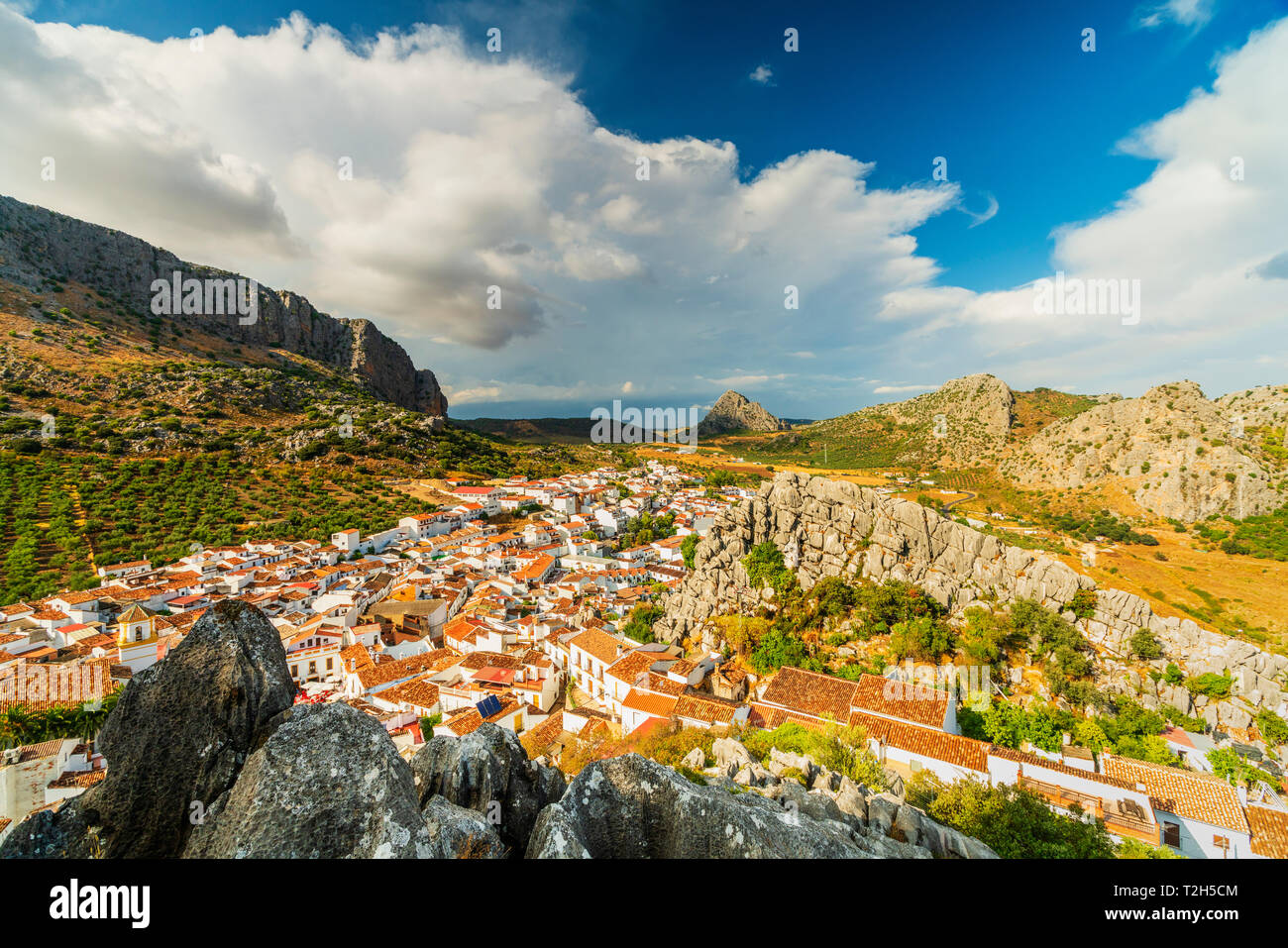 White town of Montejaque by mountains in Serrania de Ronda, Spain, Europe Stock Photo