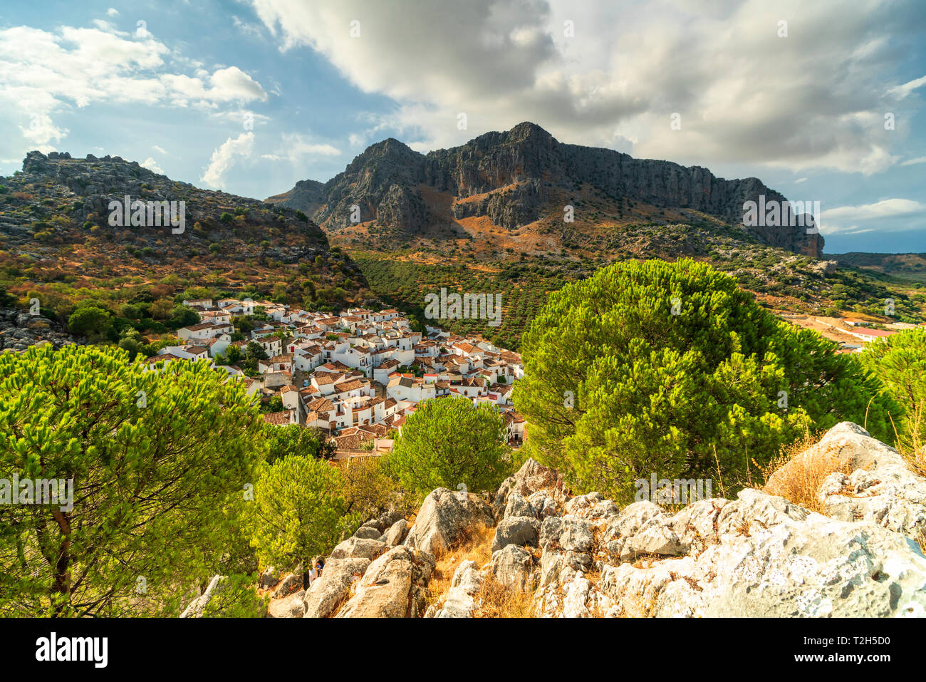 White town of Montejaque by mountains in Serrania de Ronda, Spain, Europe Stock Photo